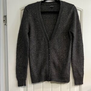 Express Women's Dark Gray and gold Cardigan Sweater